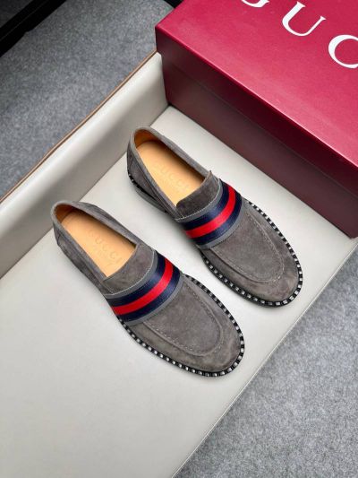 Gucci Grey calfskin Leather Shoes-Gucci Man Business Leather Shoes